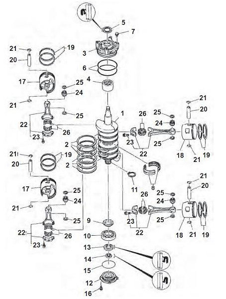 90 / 100 / 115 / 130 / 140 HP 2-Stroke V4 Crankshaft 90 / 100 / 115 / 130 / 140 HP 2-Stroke V4 Crankshaft
