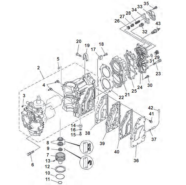 40 HP 2 Cyl 2-Stroke Engine Block 40 HP 2 Cyl 2-Stroke Engine Block