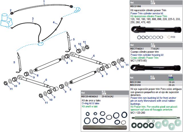 Power Trim Arms & Power Steering Hoses Models 120-140-165-228-250-260-470-485-888-898 Power Trim Arms & Power Steering Hoses Models 120-140-165-228-250-260-470-485-888-898