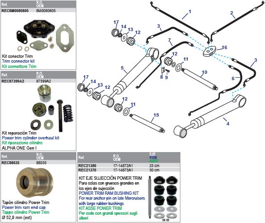Power Trim Arms & Power Steering Hoses Models 1R/MR/Alpha One 1983-1990