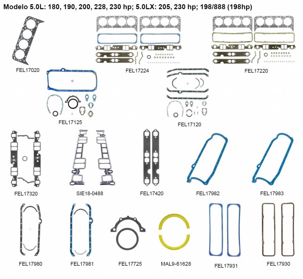 5.0L: 180, 190, 200, 228, 230 HP; 5.0LX: 205, 230 HP; 198/888 (198hp) 5.0L: 180, 190, 200, 228, 230 HP; 5.0LX: 205, 230 HP; 198/888 (198hp)