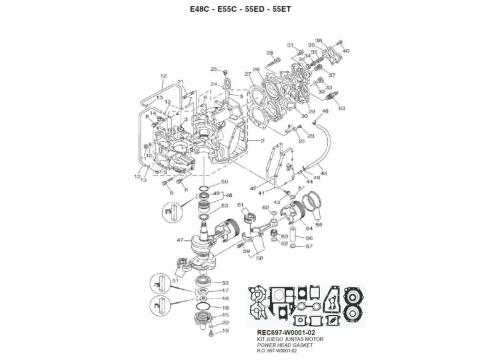 48 / 55 / 60 HP 2-Stroke 2 Cyl Engine Block & Crankshaft